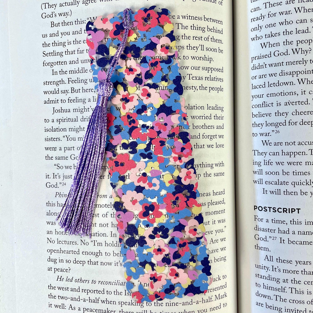 Colorful Floral Bookmark with Scalloped Edges Makes a Pretty Teacher Gift or Stocking Stuffer for Book Lovers
