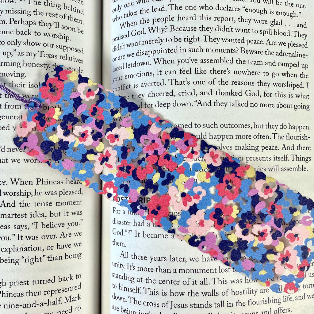 Colorful Floral Bookmark with Scalloped Edges Makes a Pretty Teacher Gift or Stocking Stuffer for Book Lovers