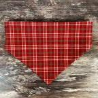 Personalized Red Plaid Dog Bandana with Custom Embroidery and a Scrunchie Neck