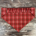 Personalized Red Plaid Dog Bandana with Custom Embroidery and a Scrunchie Neck