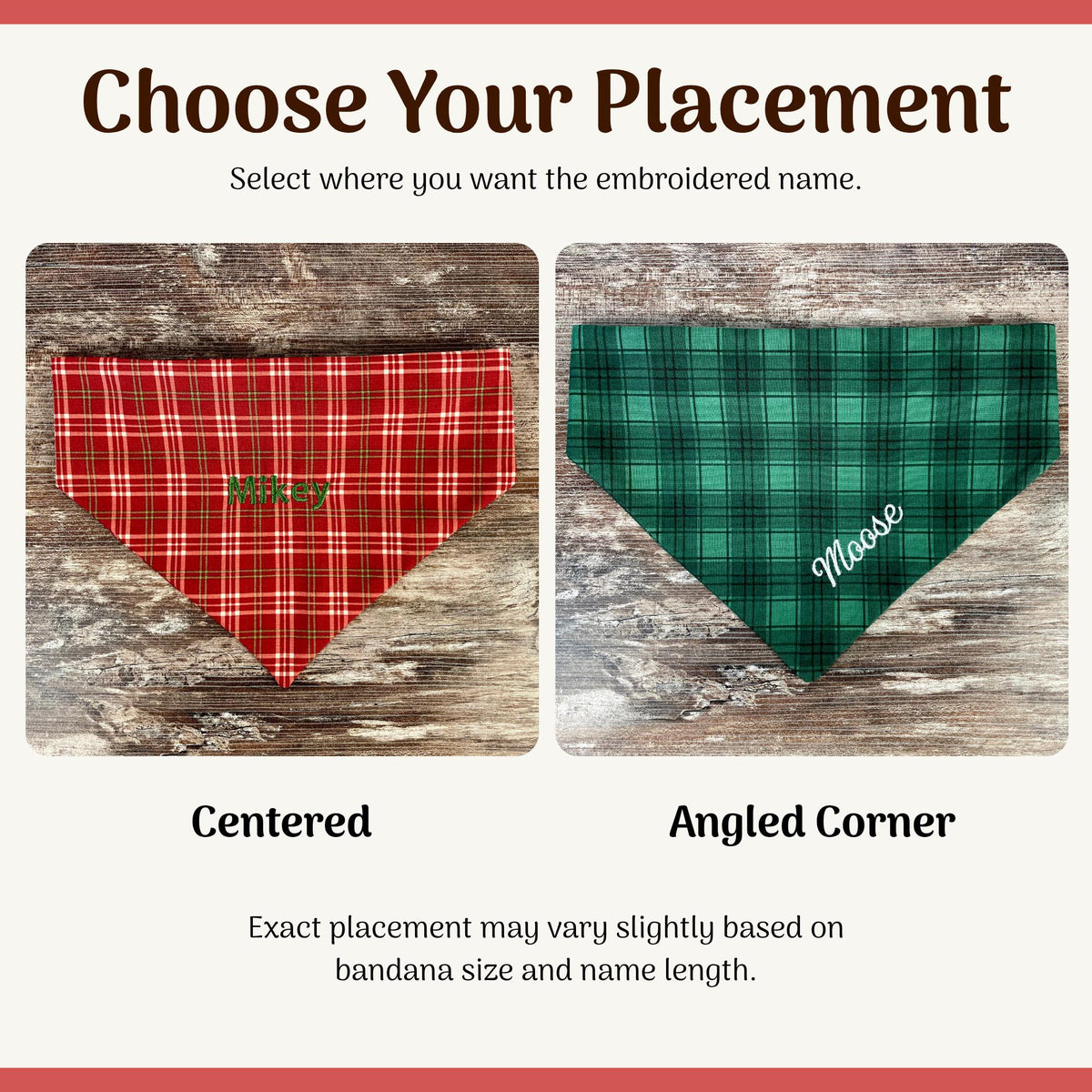 Personalized Red Plaid Dog Bandana with Custom Embroidery and a Scrunchie Neck