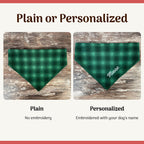 Personalized Green Plaid Dog Bandana with Custom Embroidery and a Scrunchie Neck