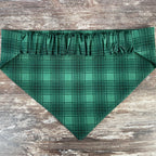 Personalized Green Plaid Dog Bandana with Custom Embroidery and a Scrunchie Neck