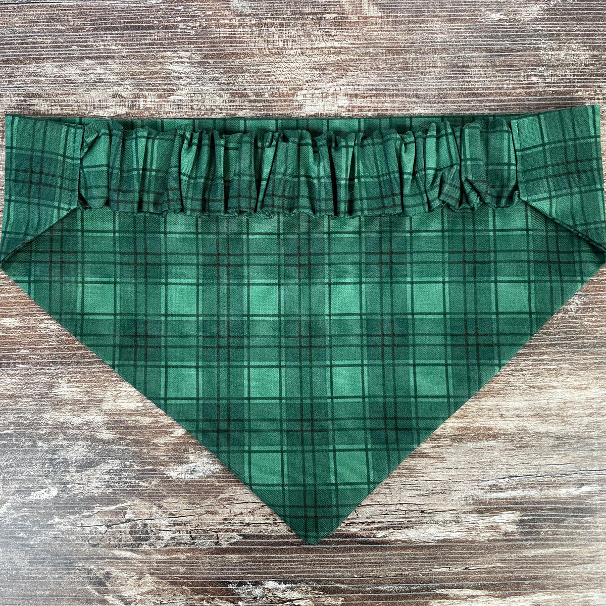 Personalized Green Plaid Dog Bandana with Custom Embroidery and a Scrunchie Neck