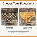 Personalized Dog Bandana, Orange Plaid Scrunchie Bandana with Embroidered Name, Slip-On Autumn Dog Accessory