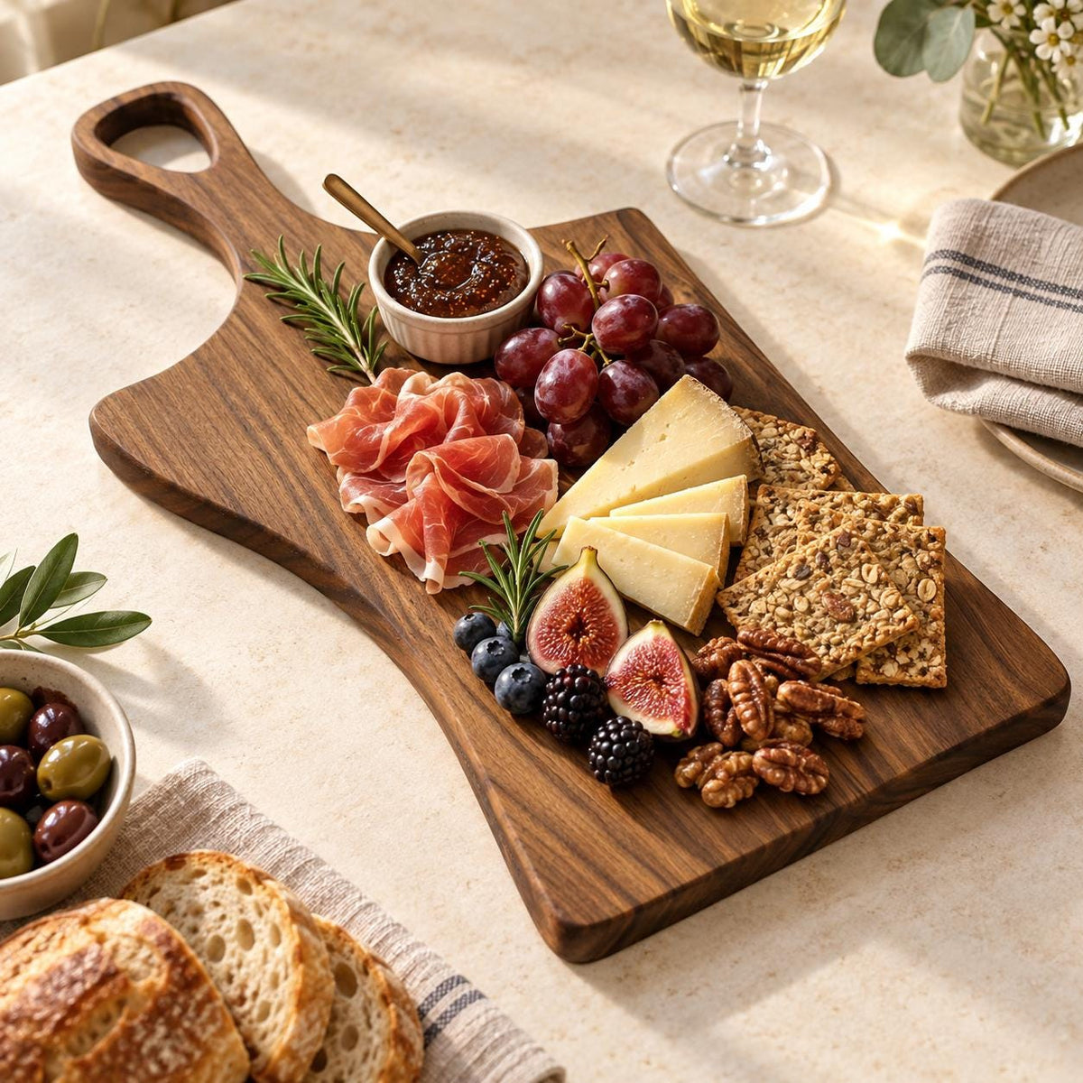 Serving Board with Handle, Charcuterie Board, Wooden Serving Tray, Cheese Board, Reversible Serving Board, Kitchen Serving Platter