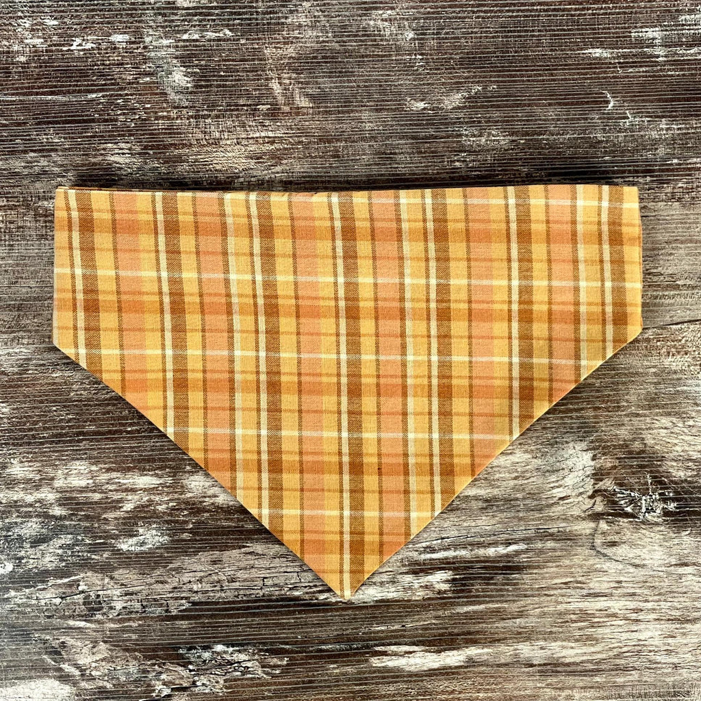 Personalized Dog Bandana, Orange Plaid Scrunchie Bandana with Embroidered Name, Slip-On Autumn Dog Accessory