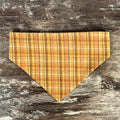 Personalized Dog Bandana, Orange Plaid Scrunchie Bandana with Embroidered Name, Slip-On Autumn Dog Accessory