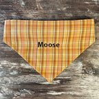 Personalized Dog Bandana, Orange Plaid Scrunchie Bandana with Embroidered Name, Slip-On Autumn Dog Accessory