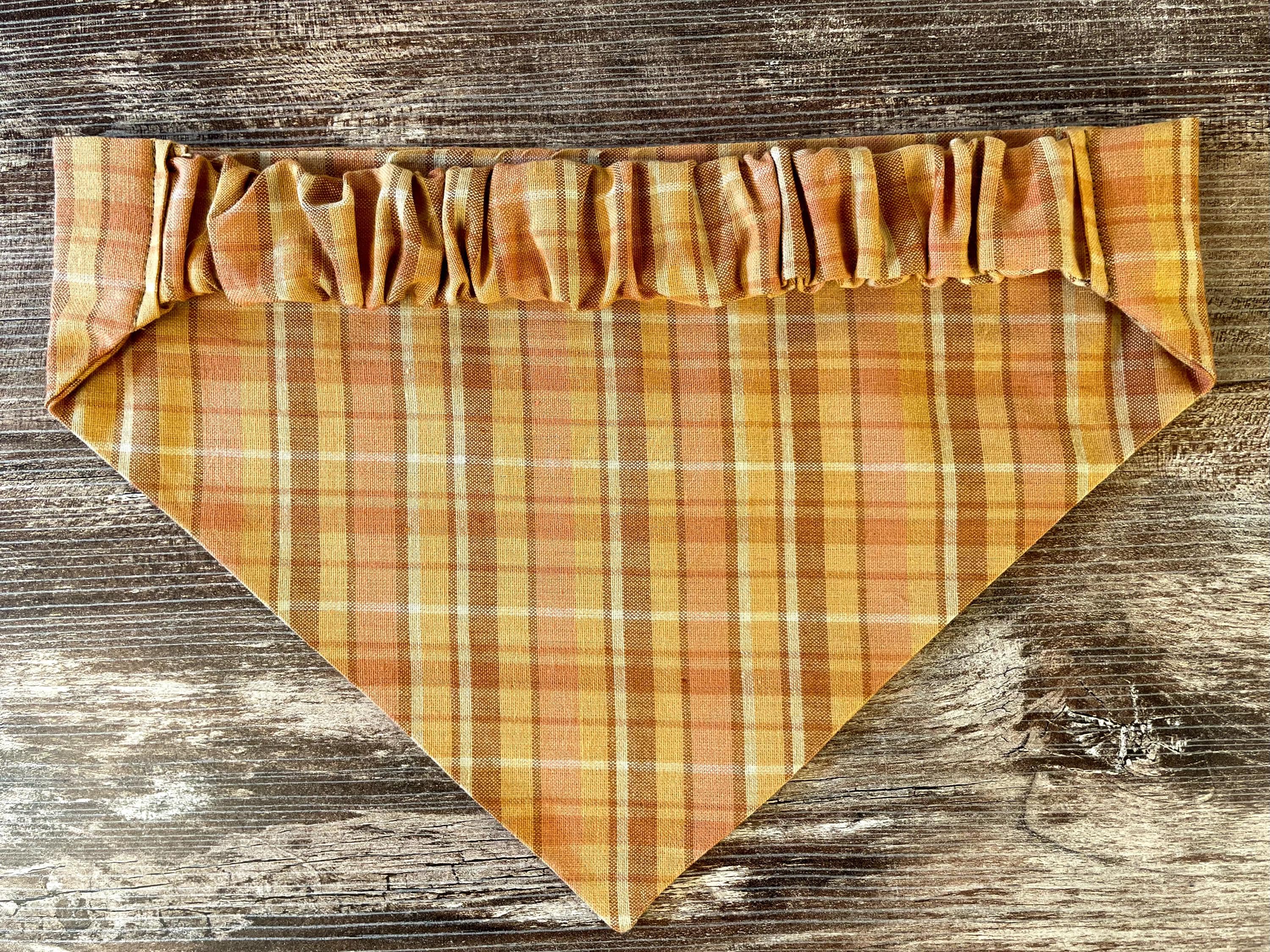 Personalized Dog Bandana, Orange Plaid Scrunchie Bandana with Embroidered Name, Slip-On Autumn Dog Accessory