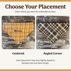 Personalized Dog Bandana, Orange Plaid Scrunchie Bandana with Embroidered Name, Slip-On Autumn Dog Accessory