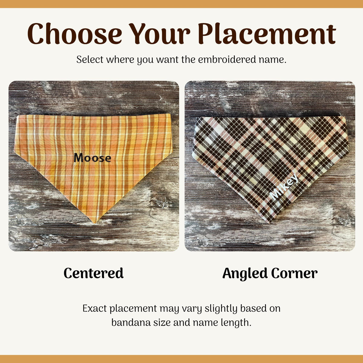 Personalized Dog Bandana, Orange Plaid Scrunchie Bandana with Embroidered Name, Slip-On Autumn Dog Accessory