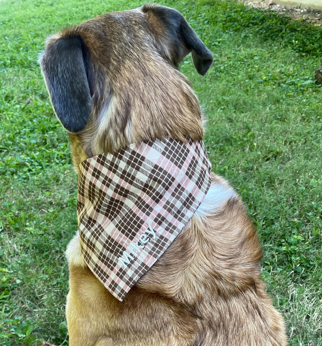 Personalized Dog Bandana, Custom Embroidered Name, Slip-On Scrunchie Dog Scarf, Autumn Pet Accessory