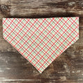 Personalized Christmas Dog Bandana in Red and Green Plaid with an Embroidered Name and Slip-On Scrunchie Neck