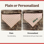 Personalized Christmas Dog Bandana in Red and Green Plaid with an Embroidered Name and Slip-On Scrunchie Neck