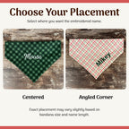 Personalized Green Dog Bandana in Classic Plaid with an Embroidered Name and Easy Slip-On Scrunchie Neck