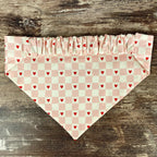 Personalized Pink Heart Dog Bandana with an Embroidered Name and Comfortable Slip-On Scrunchie Neck