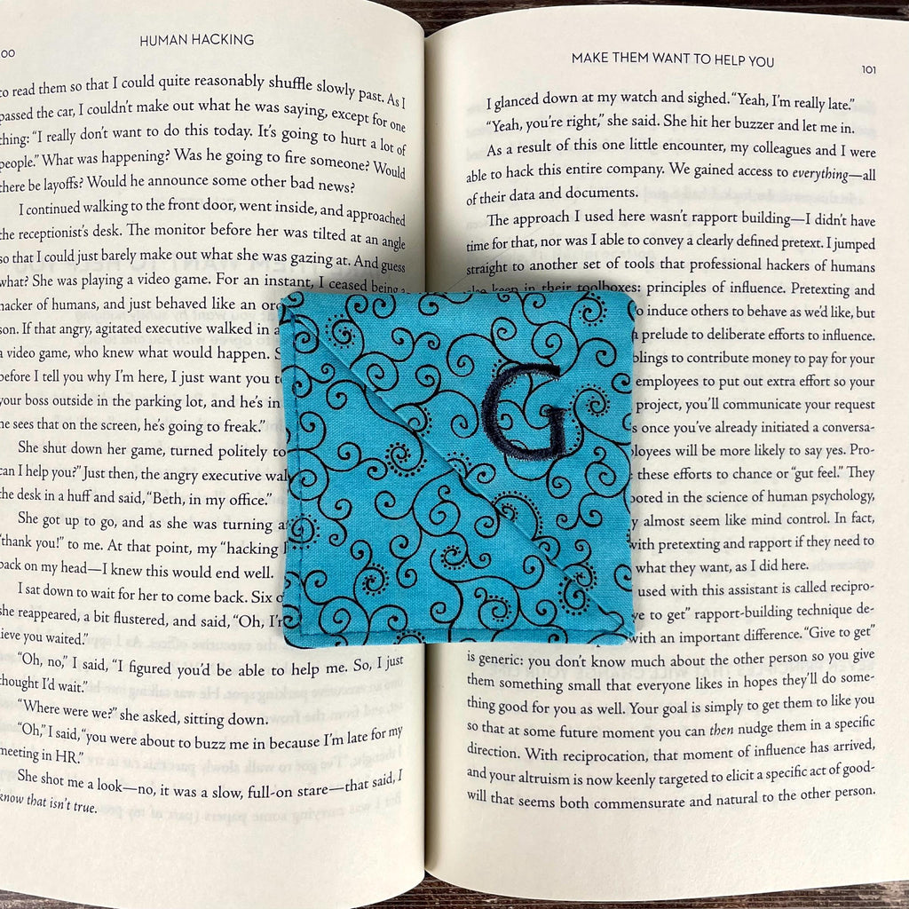 Personalized Bookmark with Embroidered Initial, Custom Book Lover Gift for Teacher, Book Club or Birthday