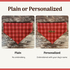 Personalized Red Plaid Dog Bandana with Custom Embroidery and a Scrunchie Neck