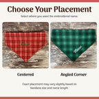 Personalized Green Plaid Dog Bandana with Custom Embroidery and a Scrunchie Neck