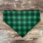 Personalized Green Plaid Dog Bandana with Custom Embroidery and a Scrunchie Neck