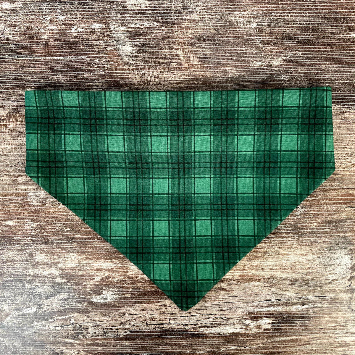Personalized Green Plaid Dog Bandana with Custom Embroidery and a Scrunchie Neck
