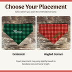 Personalized Red Plaid Dog Bandana with Custom Embroidery and a Scrunchie Neck