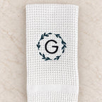 Personalized kitchen towel with custom embroidered monogram, thoughtful kitchen decor for a wedding, engagement or housewarming gift