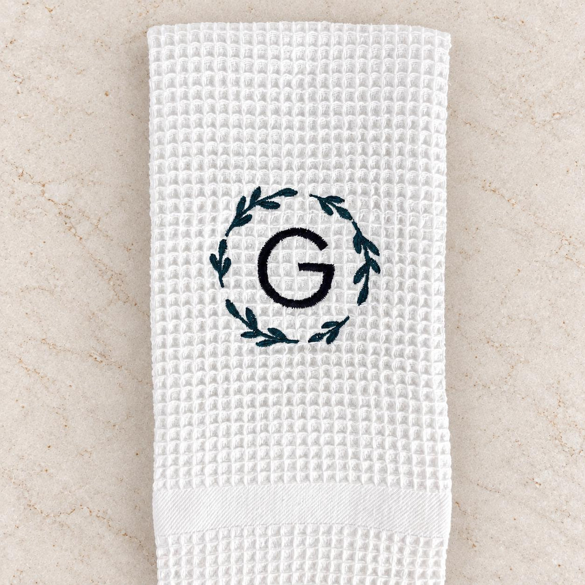 Personalized kitchen towel with custom embroidered monogram, thoughtful kitchen decor for a wedding, engagement or housewarming gift