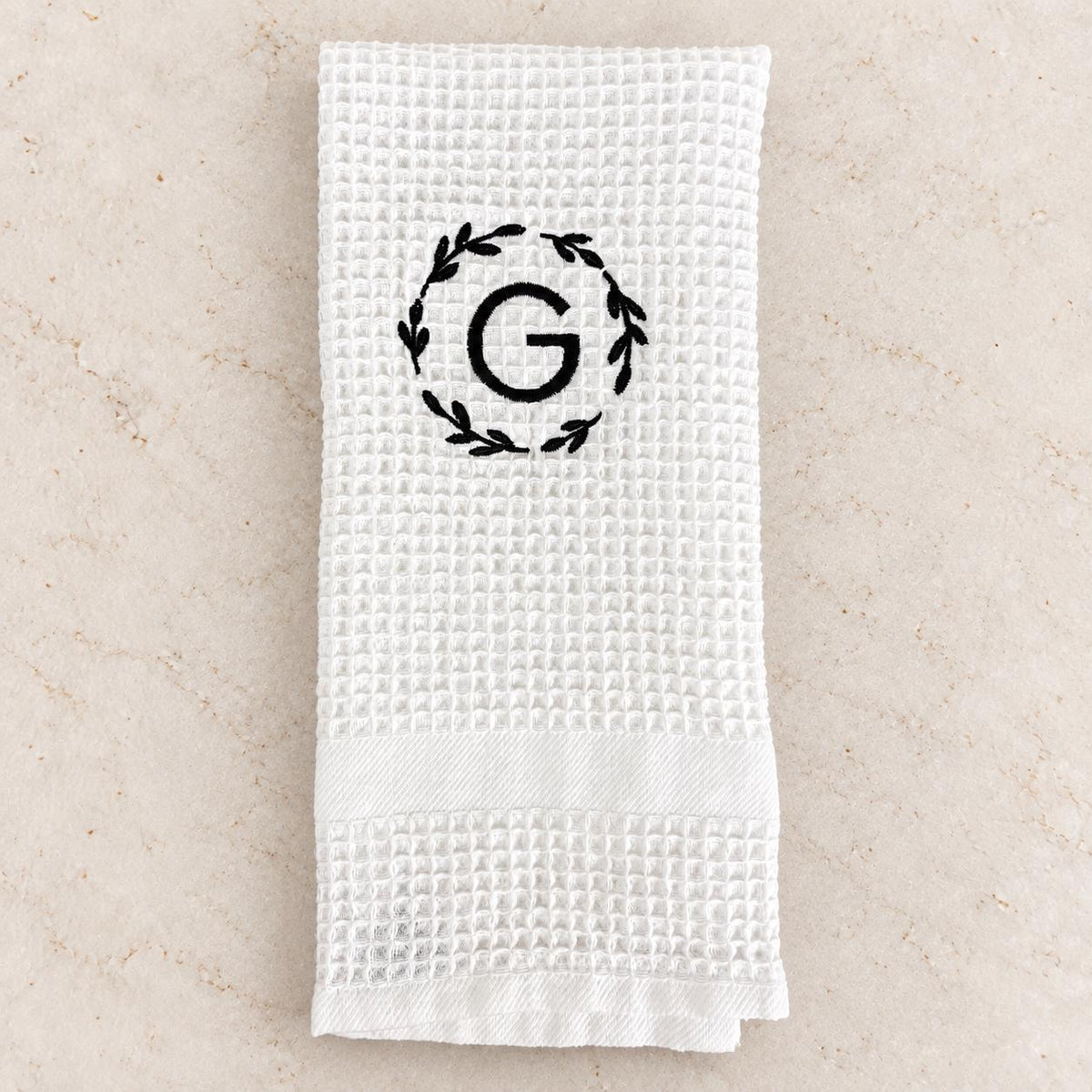 Personalized kitchen towel with custom embroidered monogram, thoughtful kitchen decor for a wedding, engagement or housewarming gift