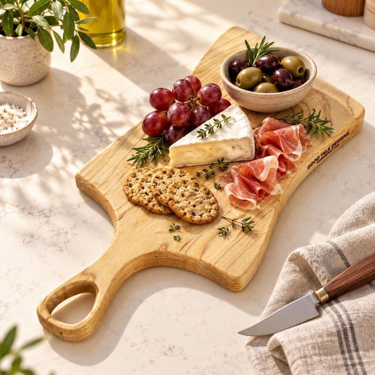 Serving Board with Handle, Charcuterie Board, Wooden Serving Tray, Cheese Board, Reversible Serving Board, Kitchen Serving Platter