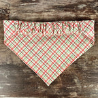 Personalized Christmas Dog Bandana in Red and Green Plaid with an Embroidered Name and Slip-On Scrunchie Neck