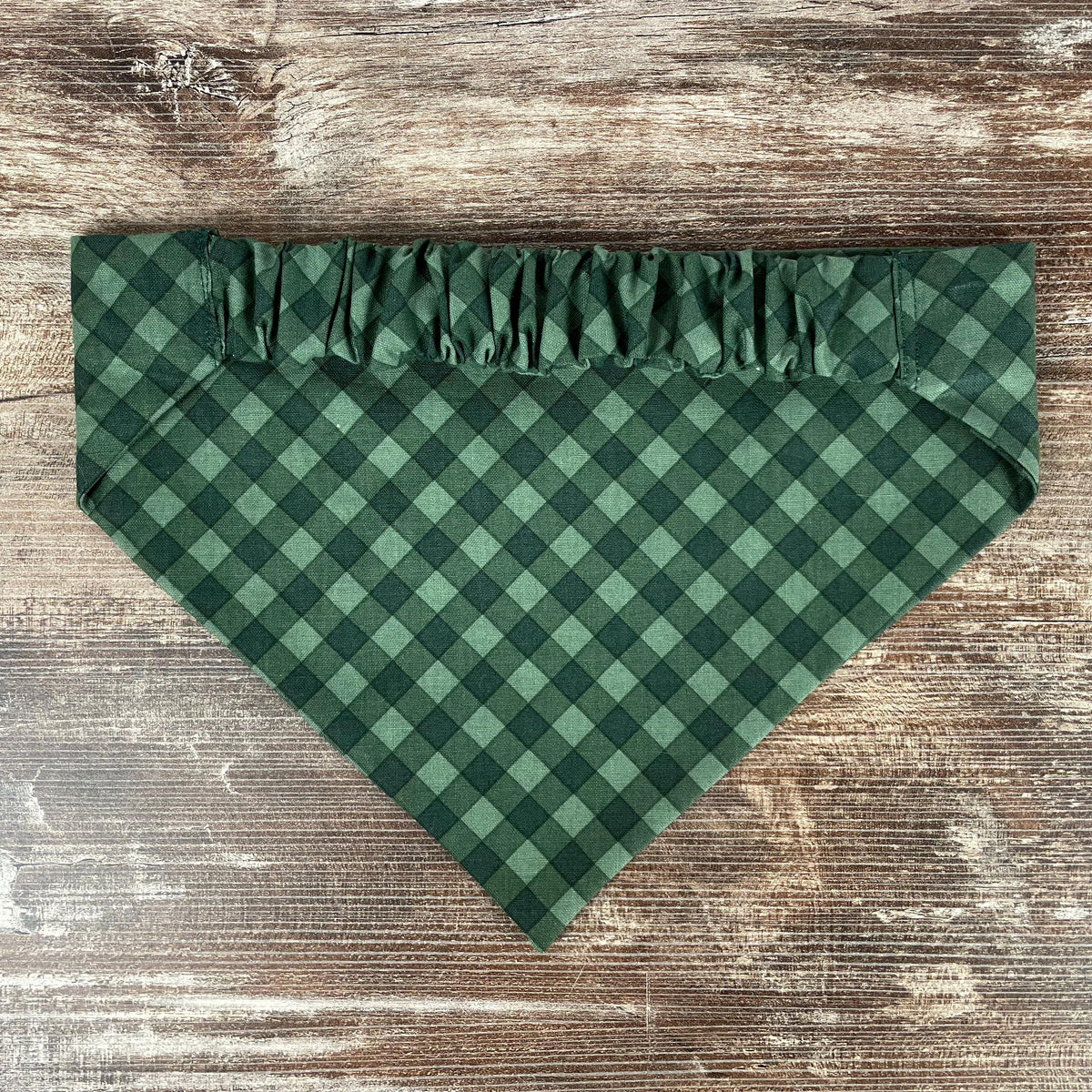 Personalized Green Dog Bandana in Classic Plaid with an Embroidered Name and Easy Slip-On Scrunchie Neck