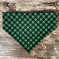 Personalized Green Dog Bandana in Classic Plaid with an Embroidered Name and Easy Slip-On Scrunchie Neck
