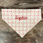 Personalized Pink Heart Dog Bandana with an Embroidered Name and Comfortable Slip-On Scrunchie Neck
