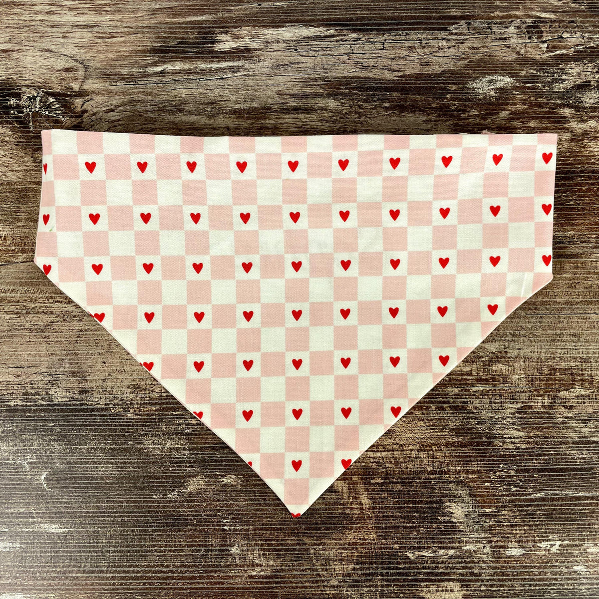 Personalized Pink Heart Dog Bandana with an Embroidered Name and Comfortable Slip-On Scrunchie Neck