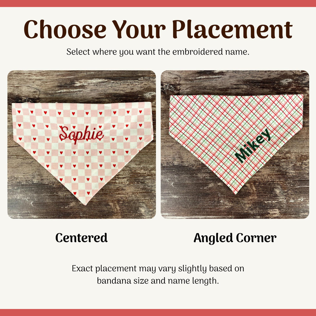Personalized Pink Heart Dog Bandana with an Embroidered Name and Comfortable Slip-On Scrunchie Neck