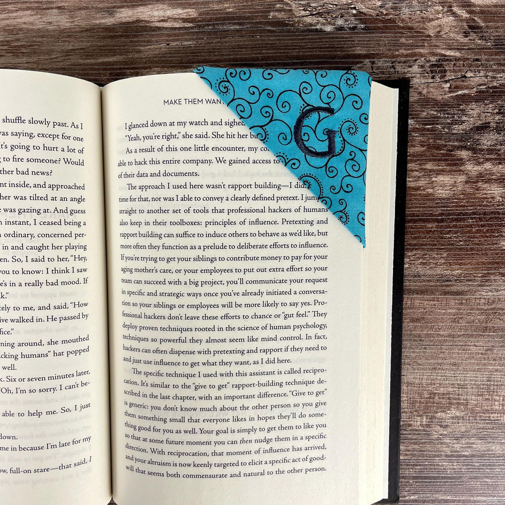 Personalized Bookmark with Embroidered Initial, Custom Book Lover Gift for Teacher, Book Club or Birthday