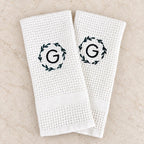 Personalized kitchen towel with custom embroidered monogram, thoughtful kitchen decor for a wedding, engagement or housewarming gift