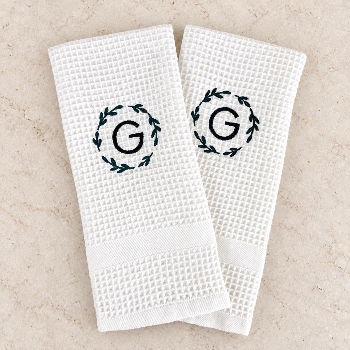 Personalized kitchen towel with custom embroidered monogram, thoughtful kitchen decor for a wedding, engagement or housewarming gift