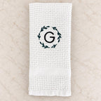 Personalized kitchen towel with custom embroidered monogram, thoughtful kitchen decor for a wedding, engagement or housewarming gift