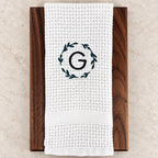 Personalized kitchen towel with custom embroidered monogram, thoughtful kitchen decor for a wedding, engagement or housewarming gift