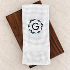 Personalized kitchen towel with custom embroidered monogram, thoughtful kitchen decor for a wedding, engagement or housewarming gift