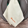 Embroidered napkin with personalized name, custom dinner napkin for holiday table settings, and hostess gifts